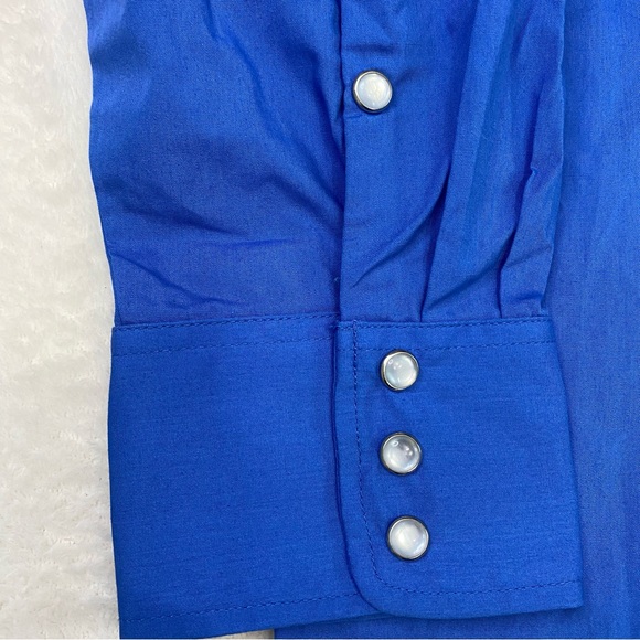 Vintage MWG Johnny West Western Men Shirts Blue Black Size Large LS Pearl Snap - Picture 5 of 11